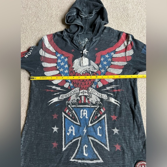 Affliction Motors Hoodie Henley S American Custom Patriotic Eagle Shirt - Picture 3 of 6
